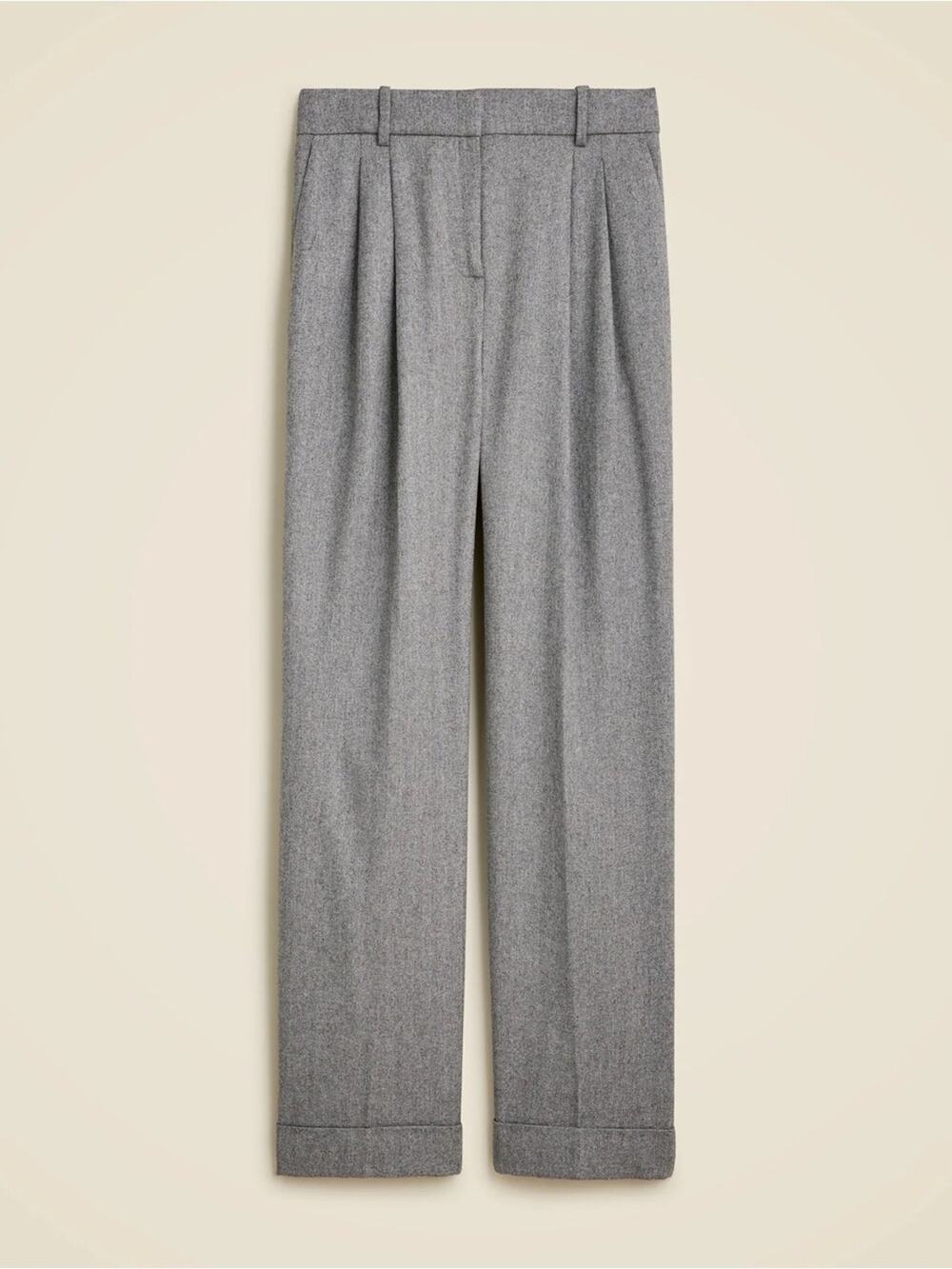 JCrew Essential Wide Leg Cuffed Herringbone Trouser in Ash Gray Size 0